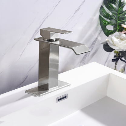 Waterfall Spout Bathroom Faucet,Single Handle Bathroom Vanity Sink Faucet  white