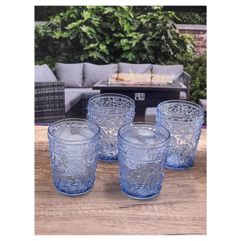 Paisley Acrylic Glasses Drinking Set of 4 DOF (13oz), Plastic Drinking Glasses, BPA Free Cocktail Glasses, Drinkware Set, Drinking Water Glasses