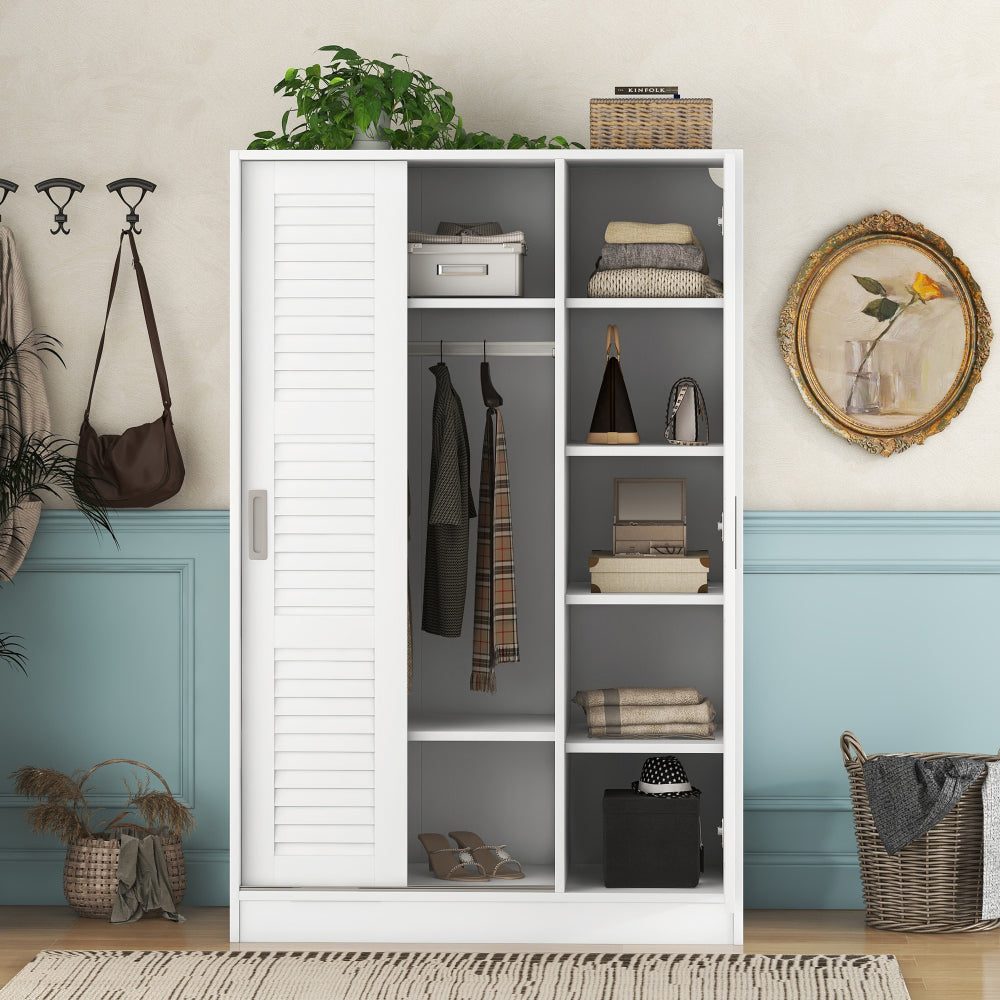 3-Door Mirror Wardrobe with shelves, White