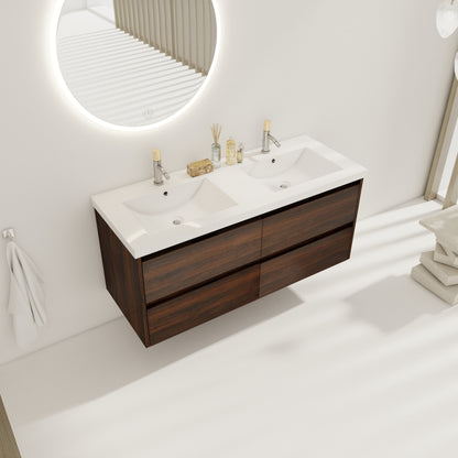 48 Inch Bathroom Vanity With Dual Sink, Resin Sink, 4 Soft Close Drawers, 48x18