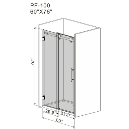 56-60" x76" H Frameless Sliding Bathtub Door, Tub Shower Door, 3/8"(10mm) Clear Tempered Glass, Brushed Nickel Finish, Big Rollers, Square Rail, Self-cleaning coating on both sides