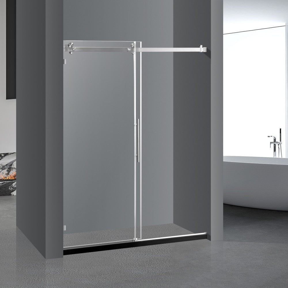 56-60" x76" H Frameless Sliding Bathtub Door, Tub Shower Door, 3/8"(10mm) Clear Tempered Glass, Brushed Nickel Finish, Big Rollers, Square Rail, Self-cleaning coating on both sides