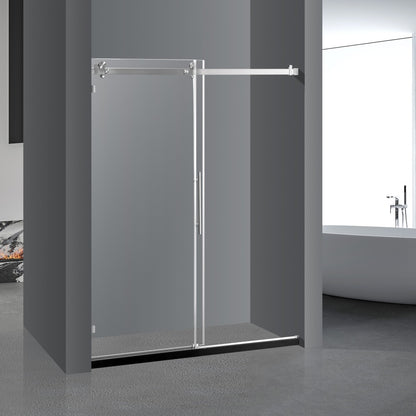 56-60" x76" H Frameless Sliding Bathtub Door, Tub Shower Door, 3/8"(10mm) Clear Tempered Glass, Brushed Nickel Finish, Big Rollers, Square Rail, Self-cleaning coating on both sides