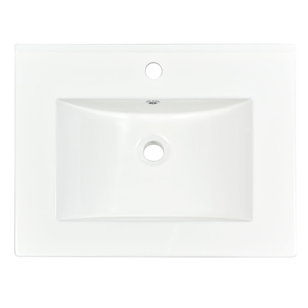 [Sink Only]24x18 inch rectangular single hole bathroom ceramic sink, vanity top sink only, white (faucet and cabinet not included)