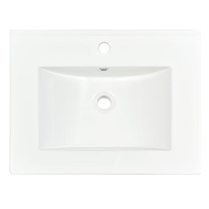[Sink Only]24x18 inch rectangular single hole bathroom ceramic sink, vanity top sink only, white (faucet and cabinet not included)