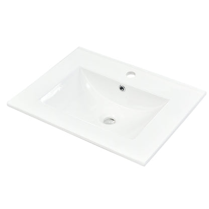[Sink Only]24x18 inch rectangular single hole bathroom ceramic sink, vanity top sink only, white (faucet and cabinet not included)
