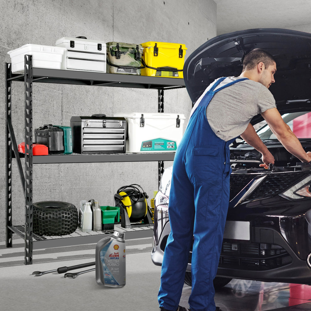 Garage Shelving Heavy Duty 72"H*77"W Garage Storage Shelves 6000LBS Heavy Duty Shelving Adjustable 3 Tier Metal Shelving for Garage Storage Shelving Industrial Shelving Storage Rack, Black