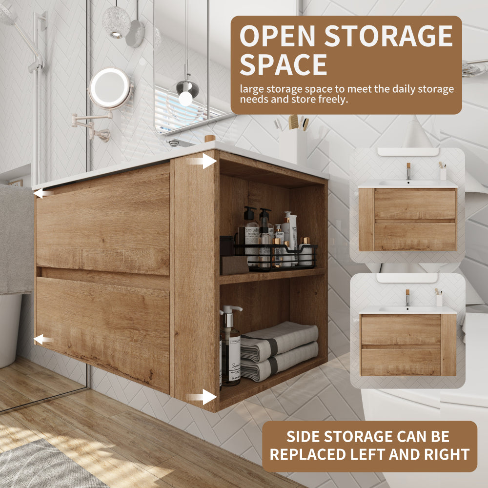 36" Wall Mounting Bathroom Vanity With Ceramic Sink, Soft Close Drawer