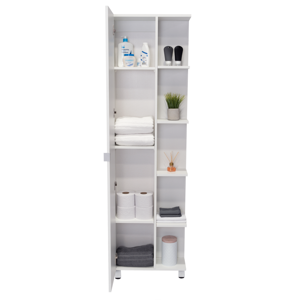 Corner Cabinet Womppi, Five Open Shelves, Single Door, White Finish