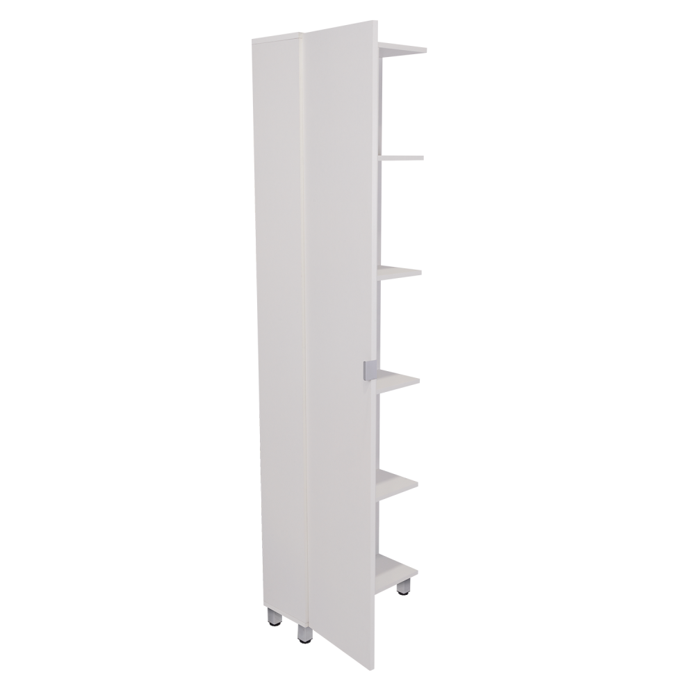 Corner Cabinet Womppi, Five Open Shelves, Single Door, White Finish
