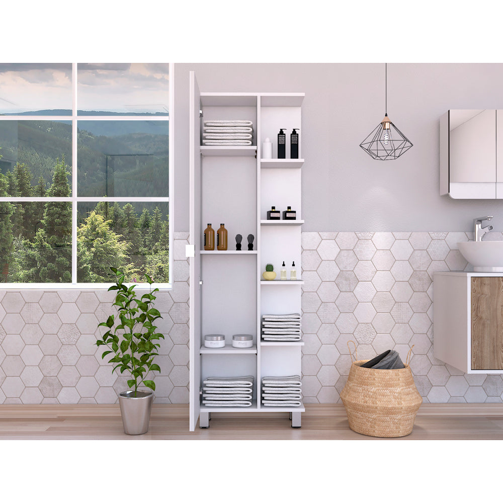 Corner Cabinet Womppi, Five Open Shelves, Single Door, White Finish