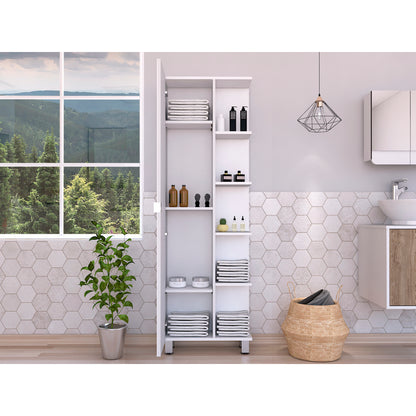 Corner Cabinet Womppi, Five Open Shelves, Single Door, White Finish