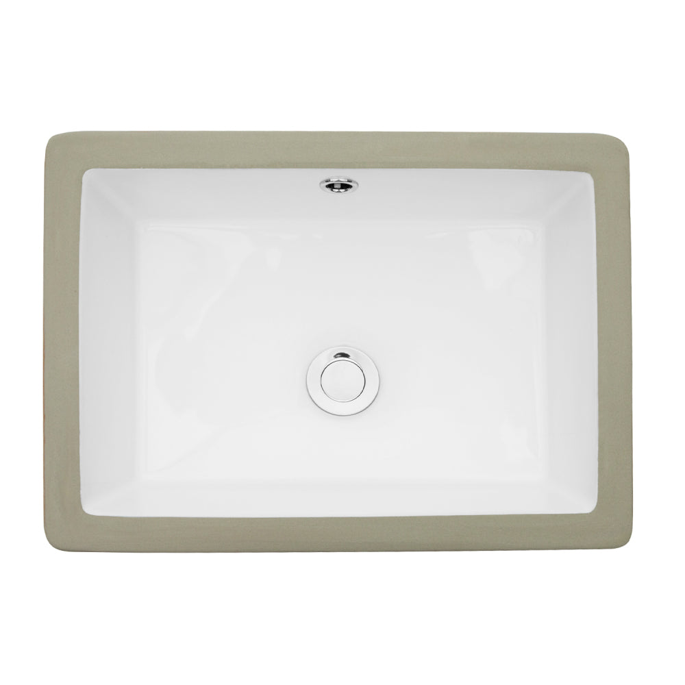 18"x12" White Ceramic Rectangular Undermount Bathroom Sink with Overflow