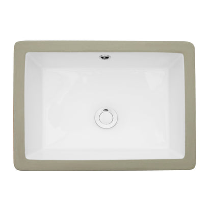 18"x12" White Ceramic Rectangular Undermount Bathroom Sink with Overflow