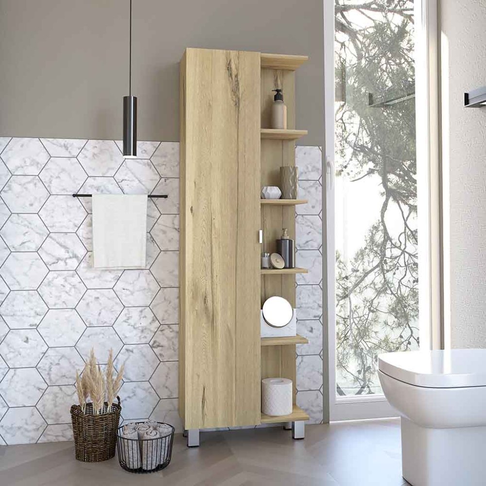 Corner Cabinet Womppi, Five Open Shelves, Single Door, White Finish