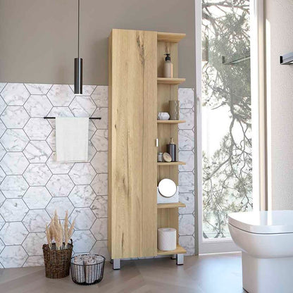 Corner Cabinet Womppi, Five Open Shelves, Single Door, White Finish