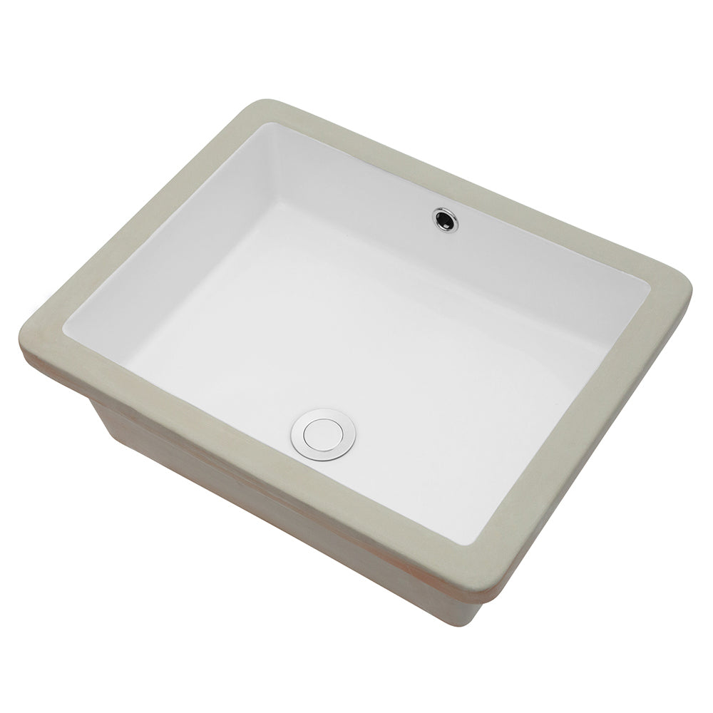 18"x12" White Ceramic Rectangular Undermount Bathroom Sink with Overflow