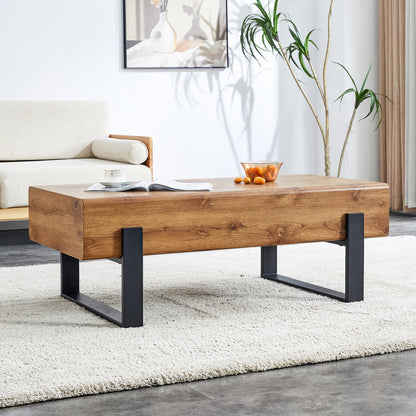 47.2"x23.6" Black and White Minimalist MDF Marble-Patterned Coffee Table.White marble pattern sticker,Black metal leg spray coating,MDF Coffee table.Showcasing a modern and simple style.