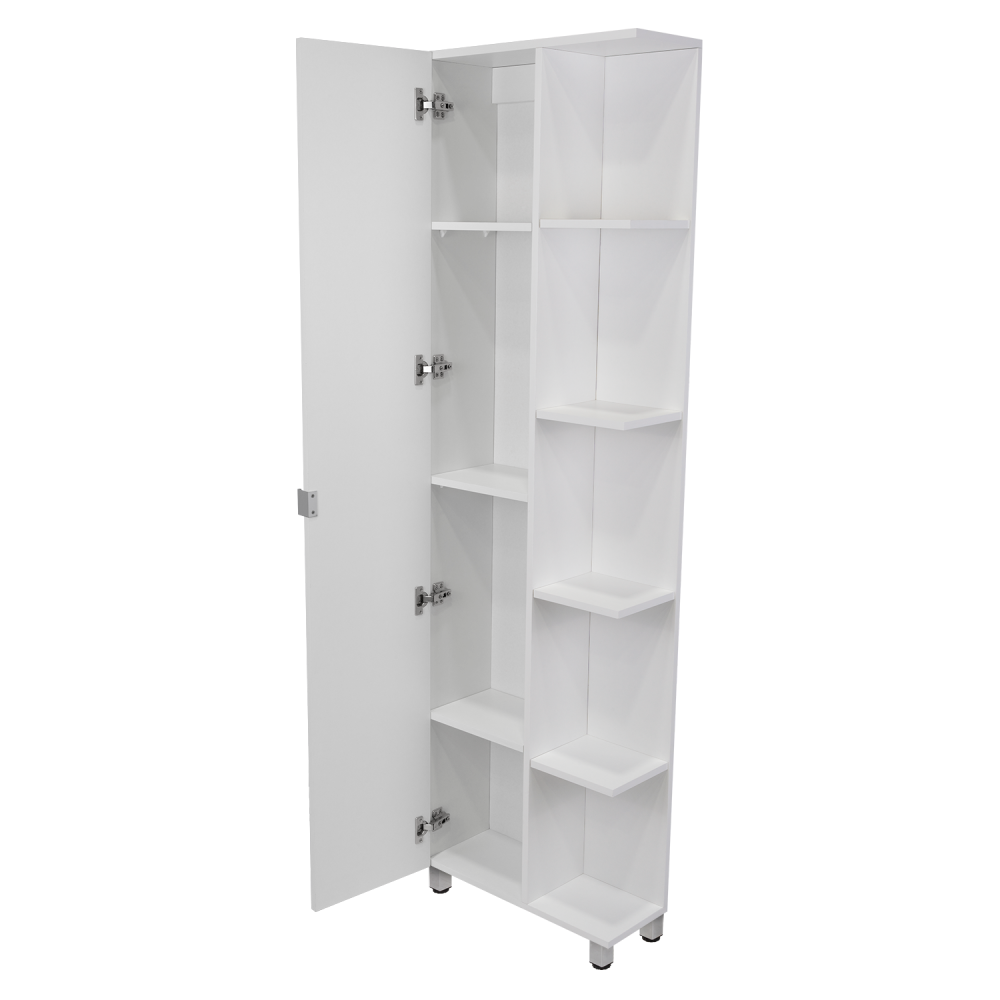 Corner Cabinet Womppi, Five Open Shelves, Single Door, White Finish
