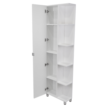 Corner Cabinet Womppi, Five Open Shelves, Single Door, White Finish