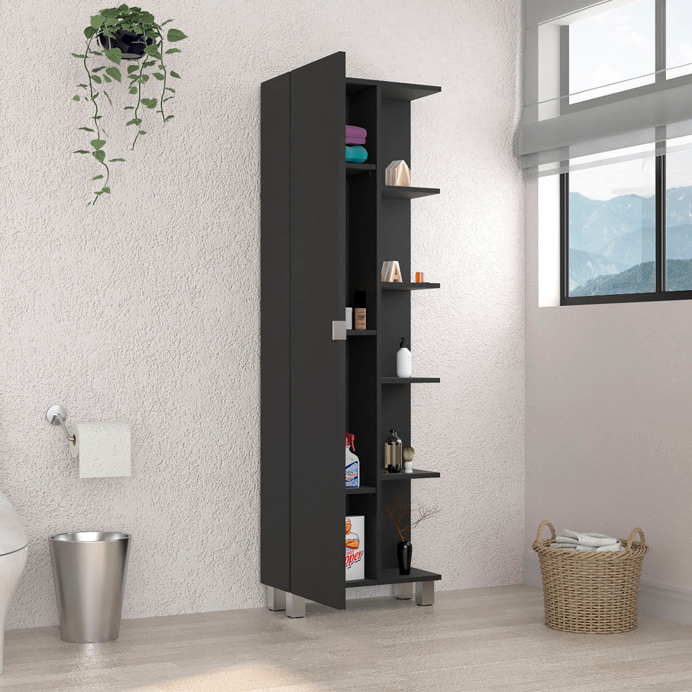 Corner Cabinet Womppi, Five Open Shelves, Single Door, White Finish