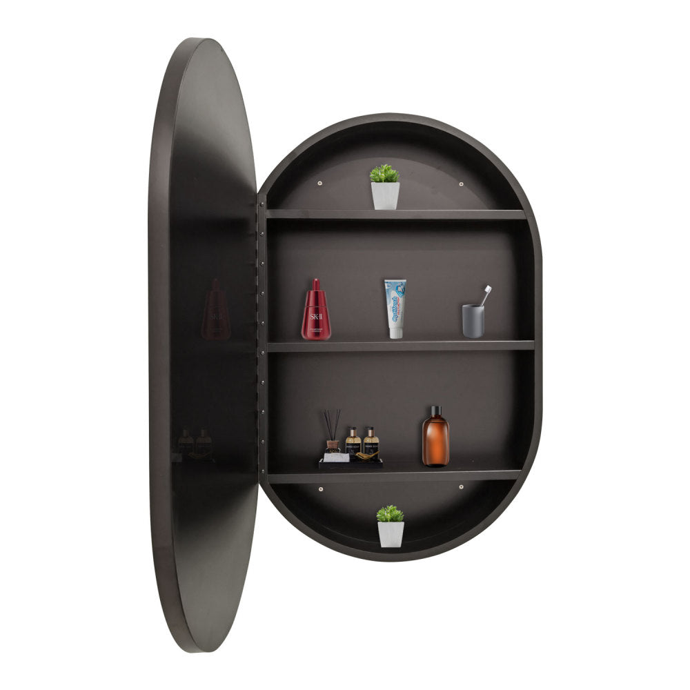 31x21 inch Oval Black Metal Framed Wall mount Bathroom Medicine Cabinet with Mirror