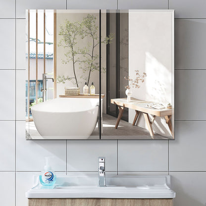 30x26 inch Double door mirror Aluminum medicine cabinet Surface Mount or Recessed Bathroom