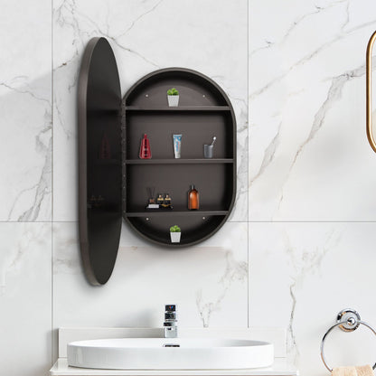 31x21 inch Oval Black Metal Framed Wall mount Bathroom Medicine Cabinet with Mirror