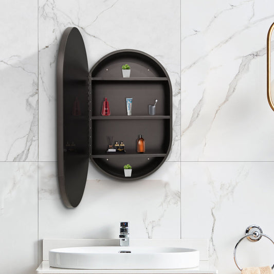 31x21 inch Oval Black Metal Framed Wall mount Bathroom Medicine Cabinet with Mirror