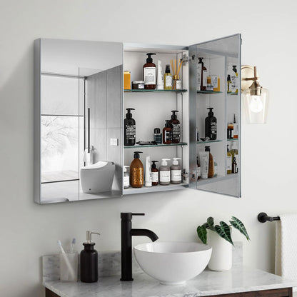 30x26 inch Double door mirror Aluminum medicine cabinet Surface Mount or Recessed Bathroom