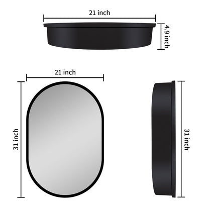 31x21 inch Oval Black Metal Framed Wall mount Bathroom Medicine Cabinet with Mirror