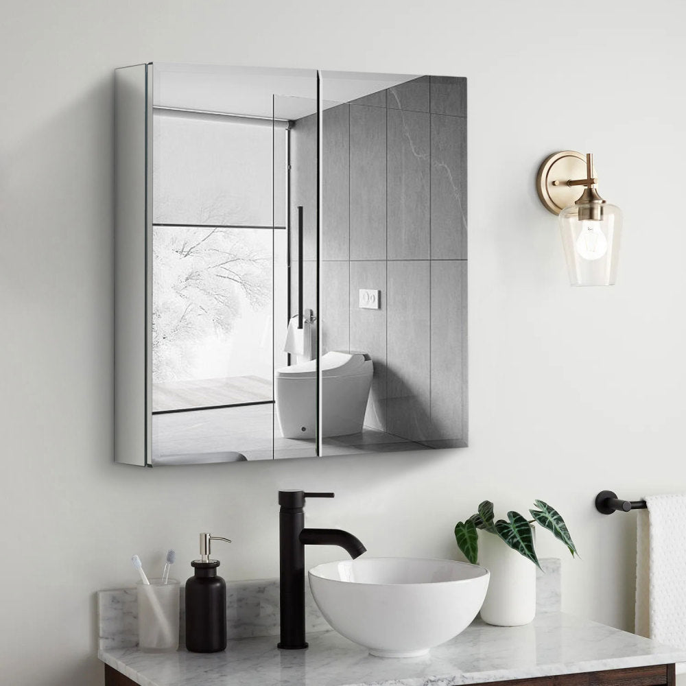 30x26 inch Double door mirror Aluminum medicine cabinet Surface Mount or Recessed Bathroom