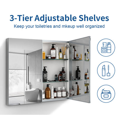 30x26 inch Double door mirror Aluminum medicine cabinet Surface Mount or Recessed Bathroom