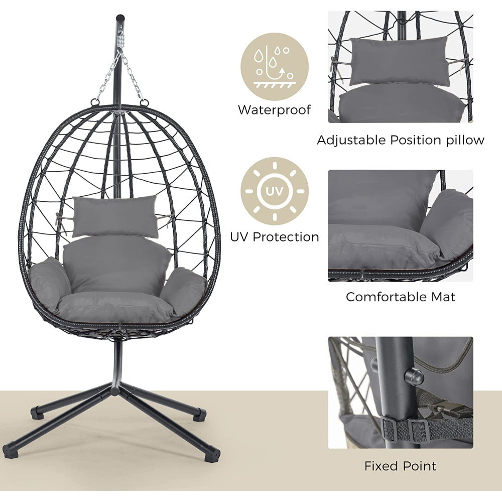 Egg Chair with Stand Indoor Outdoor Swing Chair Patio Wicker Hanging Egg Chair Hanging Basket Chair Hammock Chair with Stand for Bedroom Living Room Balcony