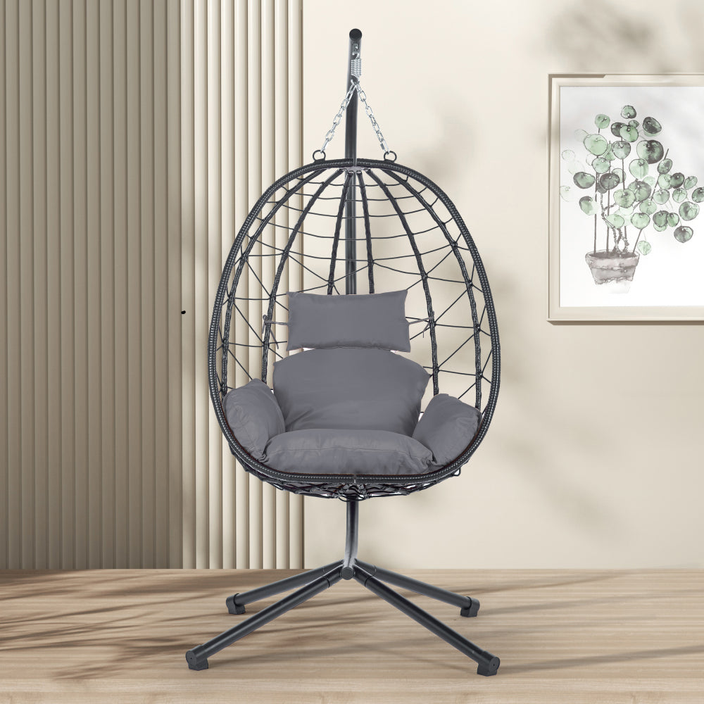 Egg Chair with Stand Indoor Outdoor Swing Chair Patio Wicker Hanging Egg Chair Hanging Basket Chair Hammock Chair with Stand for Bedroom Living Room Balcony
