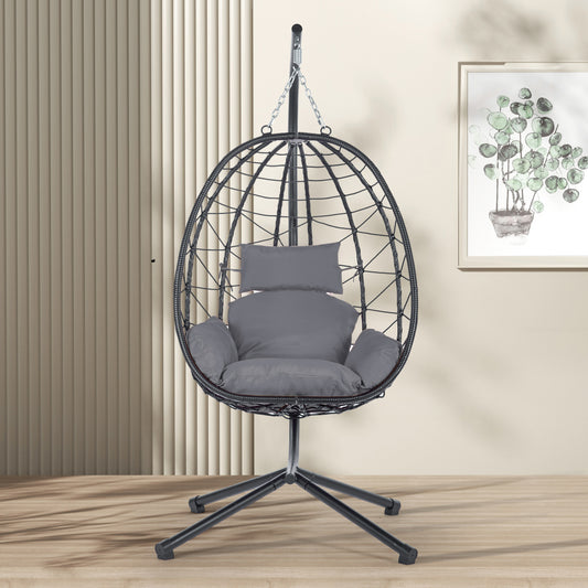 Egg Chair with Stand Indoor Outdoor Swing Chair Patio Wicker Hanging Egg Chair Hanging Basket Chair Hammock Chair with Stand for Bedroom Living Room Balcony