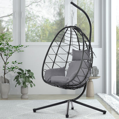 Egg Chair with Stand Indoor Outdoor Swing Chair Patio Wicker Hanging Egg Chair Hanging Basket Chair Hammock Chair with Stand for Bedroom Living Room Balcony