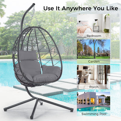 Egg Chair with Stand Indoor Outdoor Swing Chair Patio Wicker Hanging Egg Chair Hanging Basket Chair Hammock Chair with Stand for Bedroom Living Room Balcony