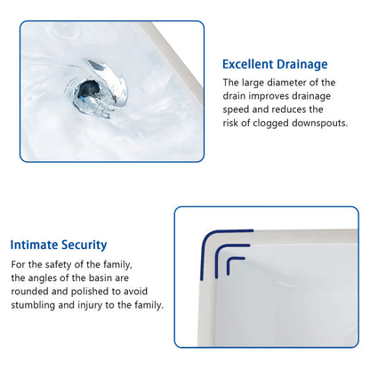 Bathroom Sink Rectangle Deep Bowl Pure White Porcelain Ceramic Lavatory Vanity Sink Basin with Overflow