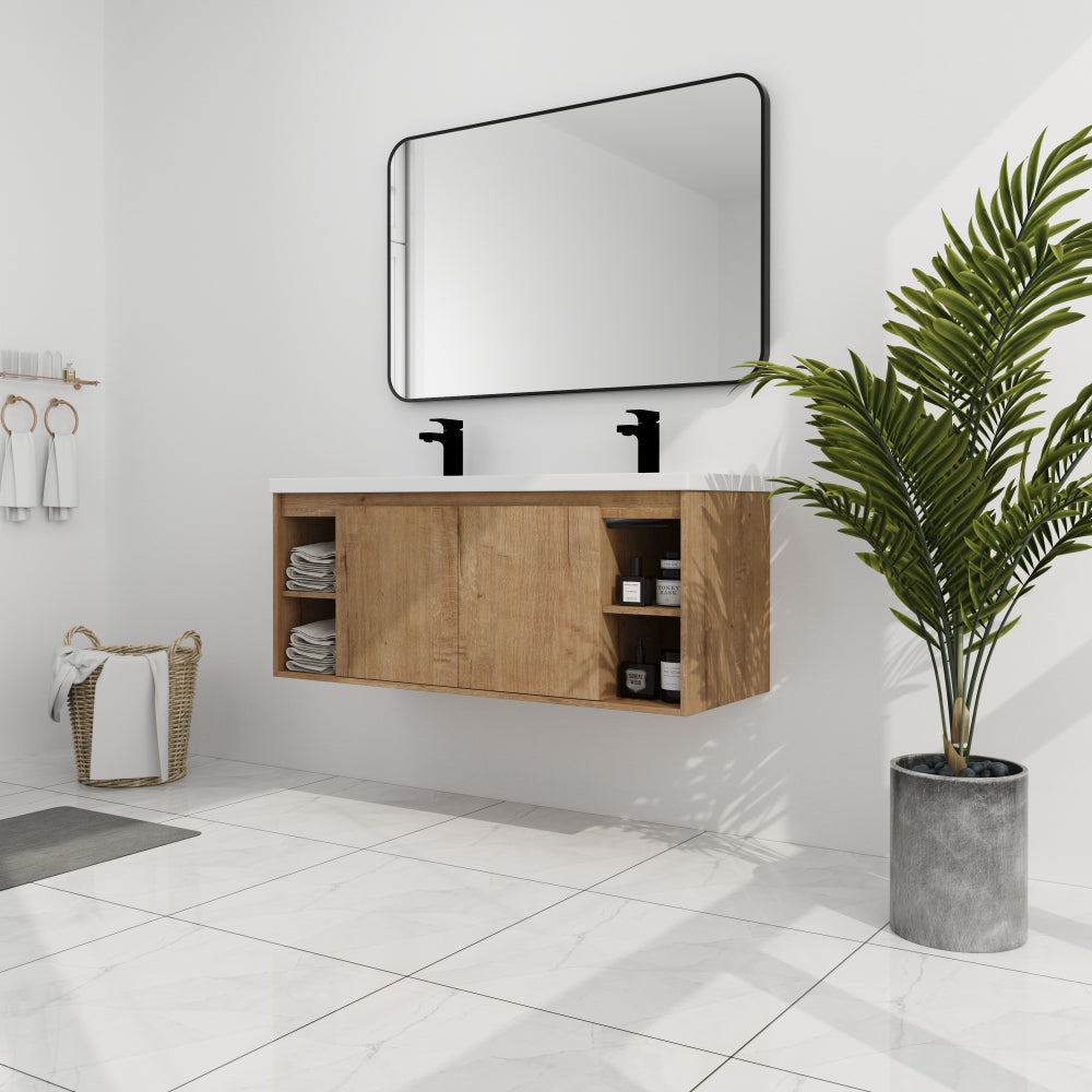 48"  Wall Mounted Bathroom Vanity With Double Sink, Soft Closing Door Hinge (KD-Package)-BVB07348IMOX-GRB4840D