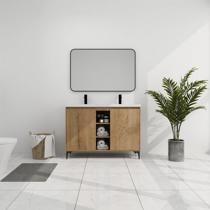 48"  Wall Mounted Bathroom Vanity With Double Sink, Soft Closing Door Hinge (KD-Package)-BVB07348IMOX-GRB4840D