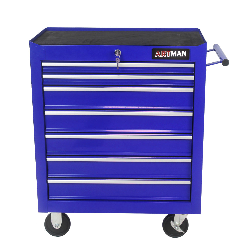 7 DRAWERS MULTIFUNCTIONAL TOOL CART WITH WHEELS-BLACK+BLUE