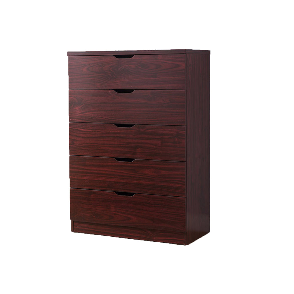5 Drawer Bedroom Dresser, Home Chest Cabinet with Cut-Out Handles, Mahogany