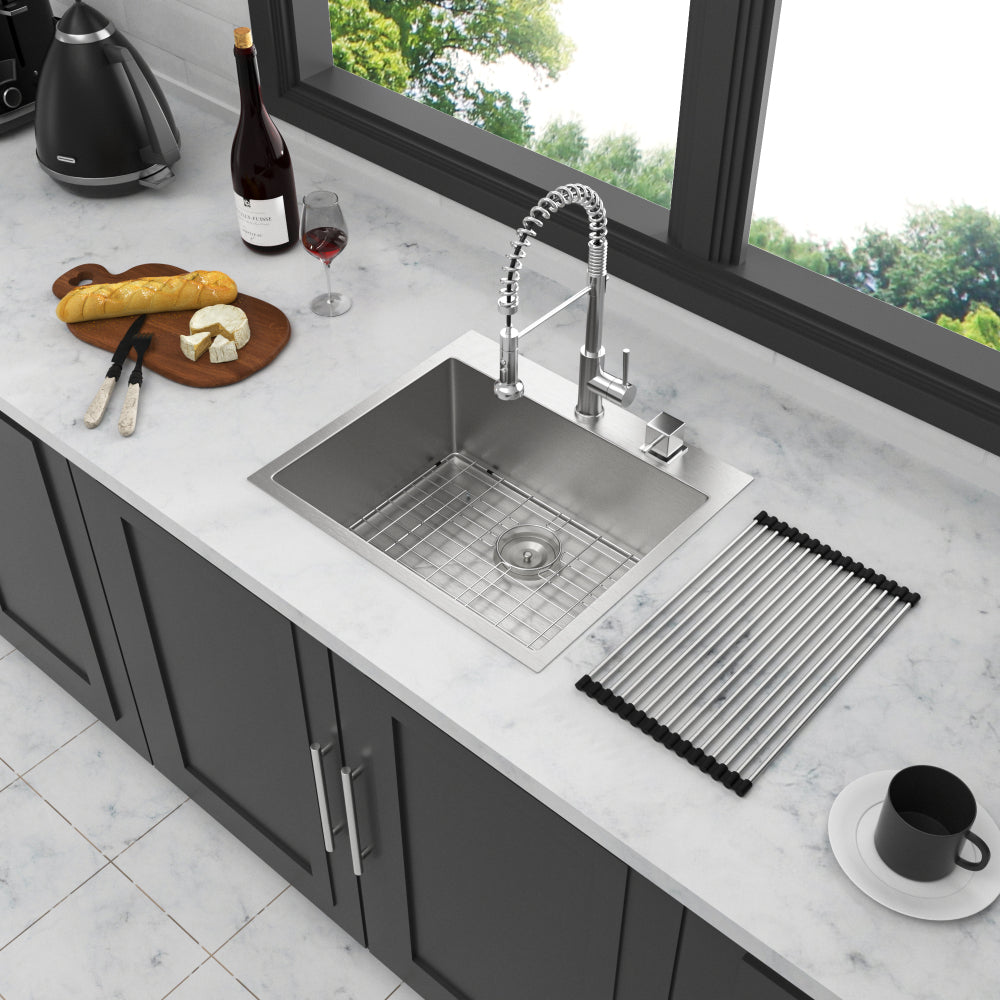 28x22x10 inch Kitchen Sink Drop In 16 Gauge Stainless Steel 28" Single Bowl Topmount Kitchen Sink Basin