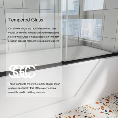 56 in. - 60 in. x 58 in.  Semi-Frameless Traditional Sliding Bathtub Door in Matte black with 1/4 in. (6mm) Clear Glass