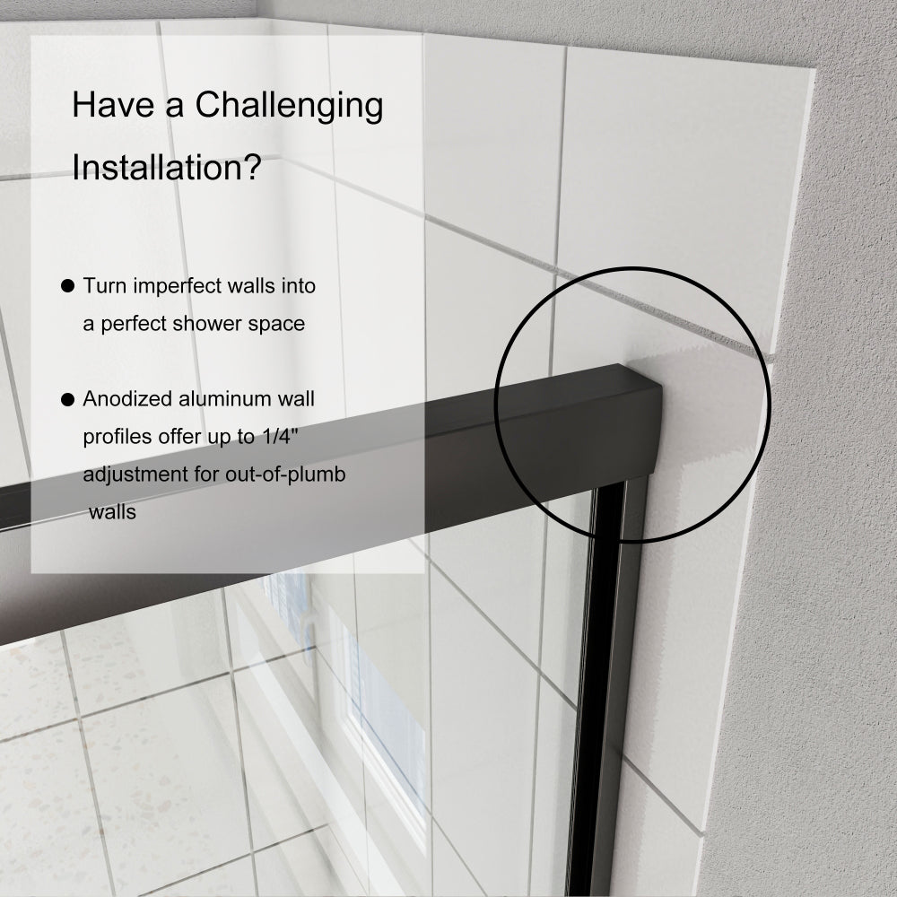 56 in. - 60 in. x 58 in.  Semi-Frameless Traditional Sliding Bathtub Door in Matte black with 1/4 in. (6mm) Clear Glass