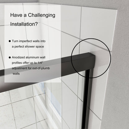 56 in. - 60 in. x 58 in.  Semi-Frameless Traditional Sliding Bathtub Door in Matte black with 1/4 in. (6mm) Clear Glass