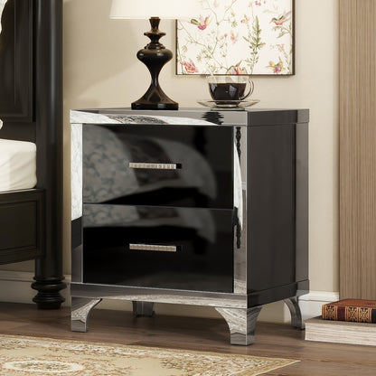 3-Pieces Sets,Dresser and Two Nightstands with Metal Handles and Mirror Decoration, Elegant and Subtle, Black