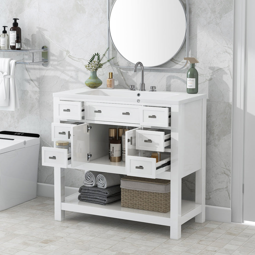 36'' Bathroom Vanity with Top Sink, Modern Bathroom Storage Cabinet with 2 Soft Closing Doors and 6 Drawers, Single Sink Bathroom Vanity (Same as SW000116AAE)