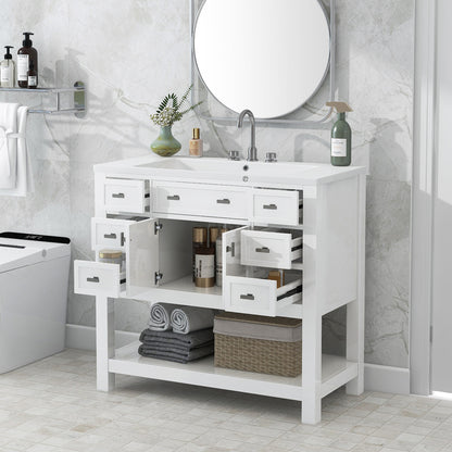 36'' Bathroom Vanity with Top Sink, Modern Bathroom Storage Cabinet with 2 Soft Closing Doors and 6 Drawers, Single Sink Bathroom Vanity (Same as SW000116AAE)